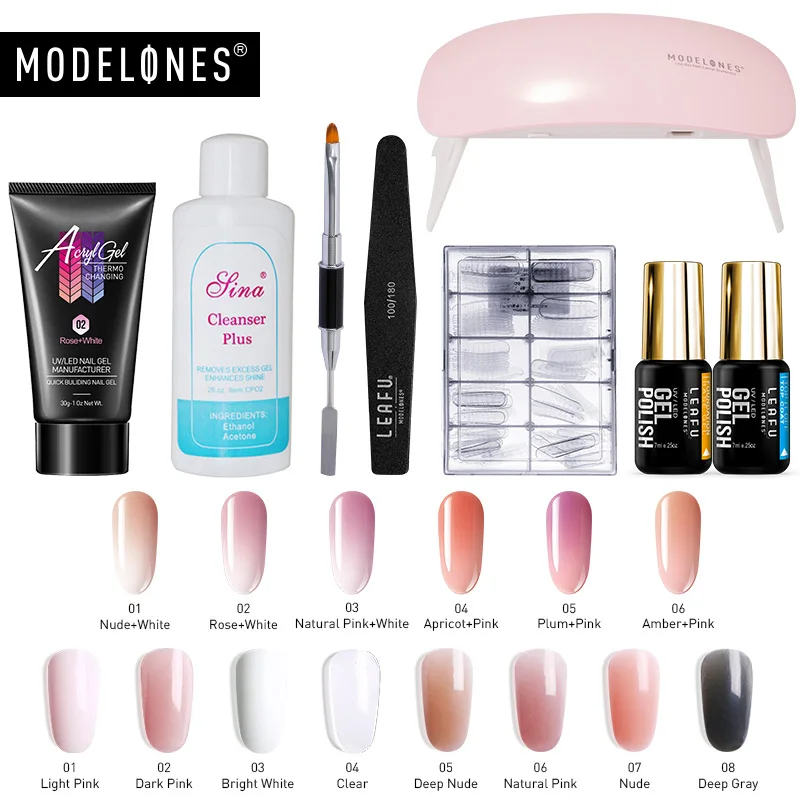 

Modelones 8Pcs/Lot Extend UV Nail Gel Kits 6W Mini Led Lamp Extension Builder Nail Gel Varnish Set Quick Extend Gel Nail