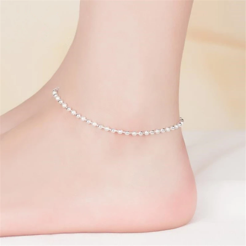 KOFSAC Summer Fashion 925 Sterling Silver Anklets For Women Beach Party Beads Ankle Chain Bracelet Foot Jewelry Girl Best Gifts