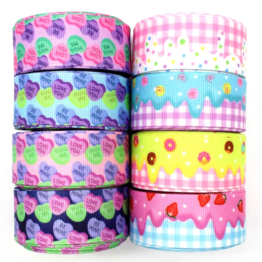 

New 1 '25mm candy/egg cone cartoon ribbon 10 yards DIY handmade material headdress bow gift wrap birthday cake heart Grosgrain