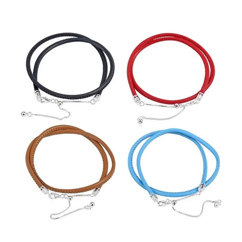

925 Sterling Silver Jewelry Moments Black Leather Necklaces with Clear CZ Sliding Necklaces DIY charms Women Fine Jewelry