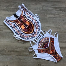 2018 nova um pedaço maiô bandage bodysuit africano impresso banho feminino plus size monokini sexy alta pescoço cintura alta terno