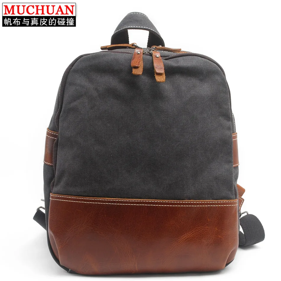 

2016 New Product Concise Genuine Leather Canvas Backpack Leisure Time Bag Both Shoulders Package Male Han Banchao School A Bag