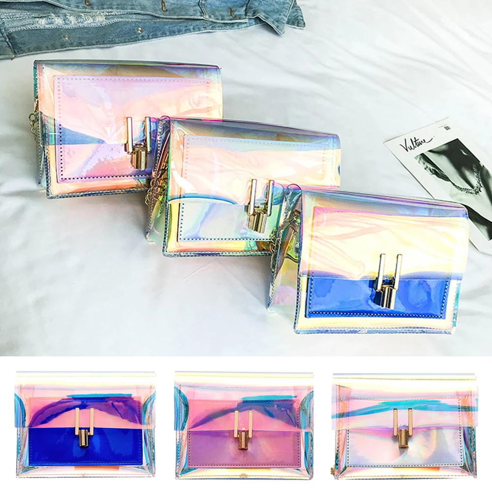 

2019 Fashion Women Handbags Laser Clear Transparent Tote Hologram Handbag Purse Shoulder Bag Crossbody Bag