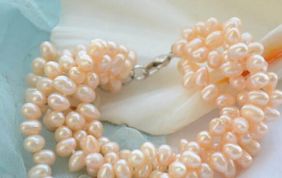 

Hot sell ->@@ > 01266 4row 8" pink rice freshwater cultured pearl bracelet -Top quality free shipping