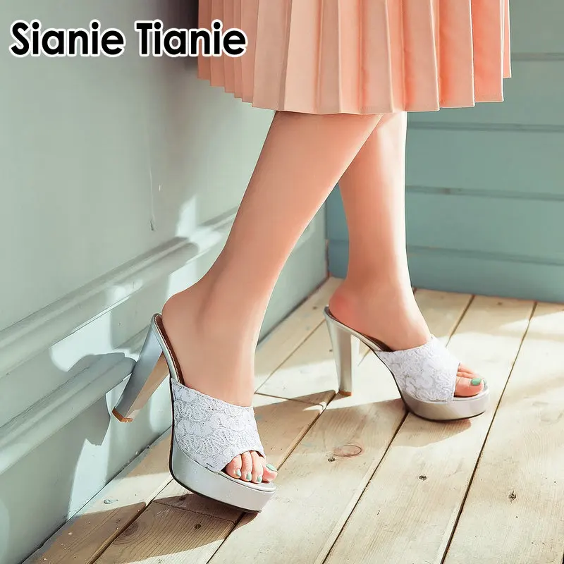 Женские босоножки на высоком каблуке Sianie Tianie украшенные блестками платформе с