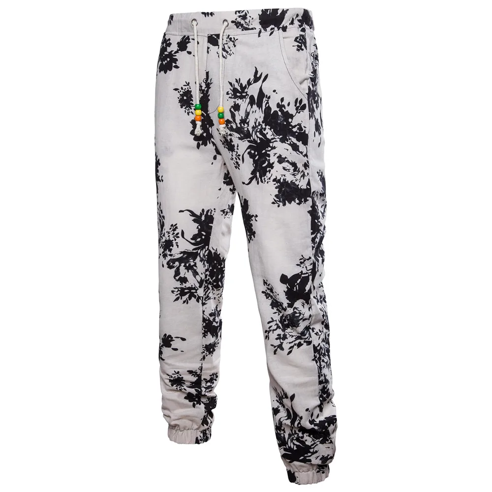 Flower Printed Men Sweatpant Fitness Tie Dye Style Mens Long Pant
