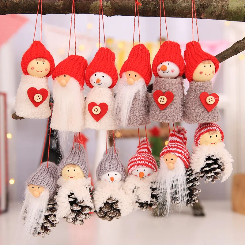 

3pcs/Set White Beard Santa Claus Cute Doll with Red Heart Pinecone Hanging Ornaments Home Christmas Tree DIY Decorative Supplies