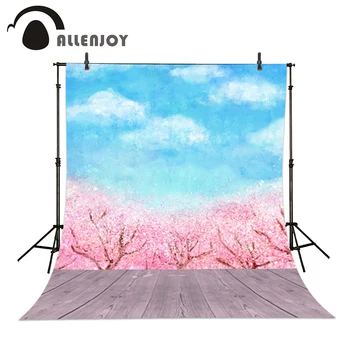 

Allenjoy Professional photography background Bowen wood blue sky pink flowers newborn vinyl fabric photocall fashion backdrops