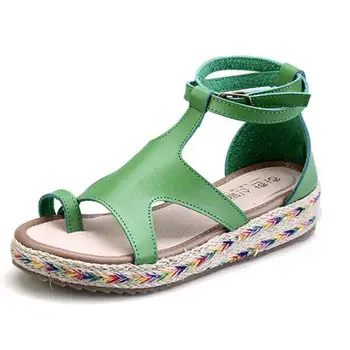 

34~43 Plus Size Peep Toe Gladiator Sandals Women Summer Beach Shoes Ladies Flat Genuine Leather Roman Sandals Sommer Sandalen