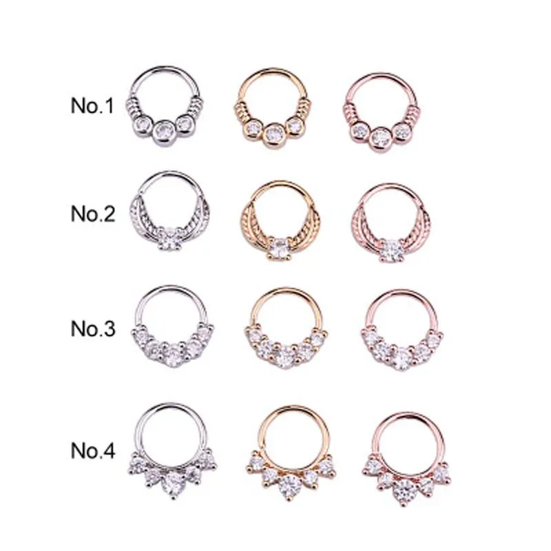 High Quality Copper Clear Zircon Decorate Nose Rings Septum Clicker