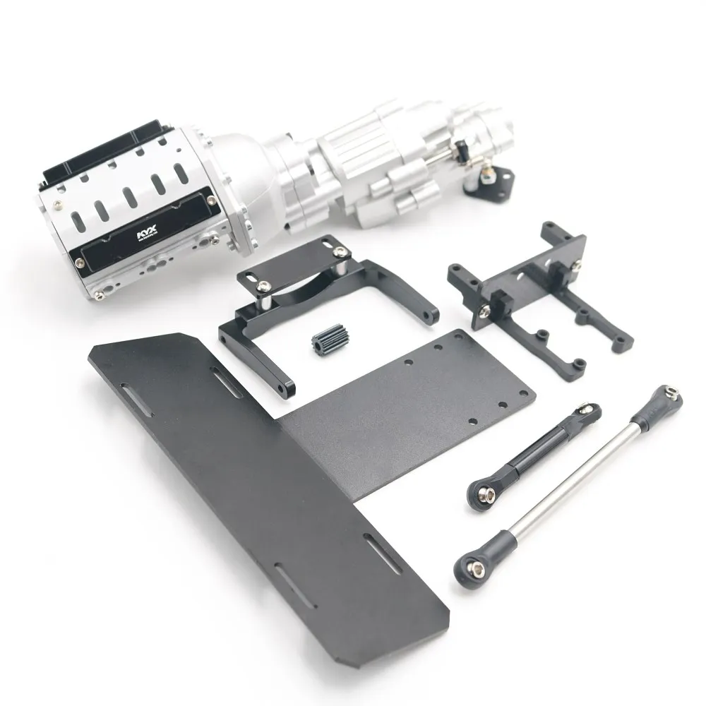 US $170.99 Kyx Racing V8 Engine Motor 2 Speed Gearbox Axle Servo Mount Modified Battery Tray Set For 110 Rc Crawler Car Axial Scx10 Ii