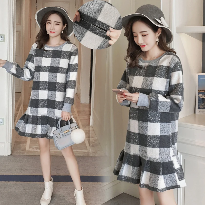 Maternity Nursing Dress Winter Fleece Warm Breastfeeding Plaid Sweatshirt Dresses for Pregnant Women Pregnancy Fashion Clothes Maternity Nursing Dress Winter Fleece Warm Breastfeeding Plaid Sweatshirt Dresses for Pregnant Women Pregnancy Fashion Clothes