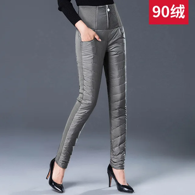 ACRMRAC Women down pants winter Slim High waist Solid color Warm pants