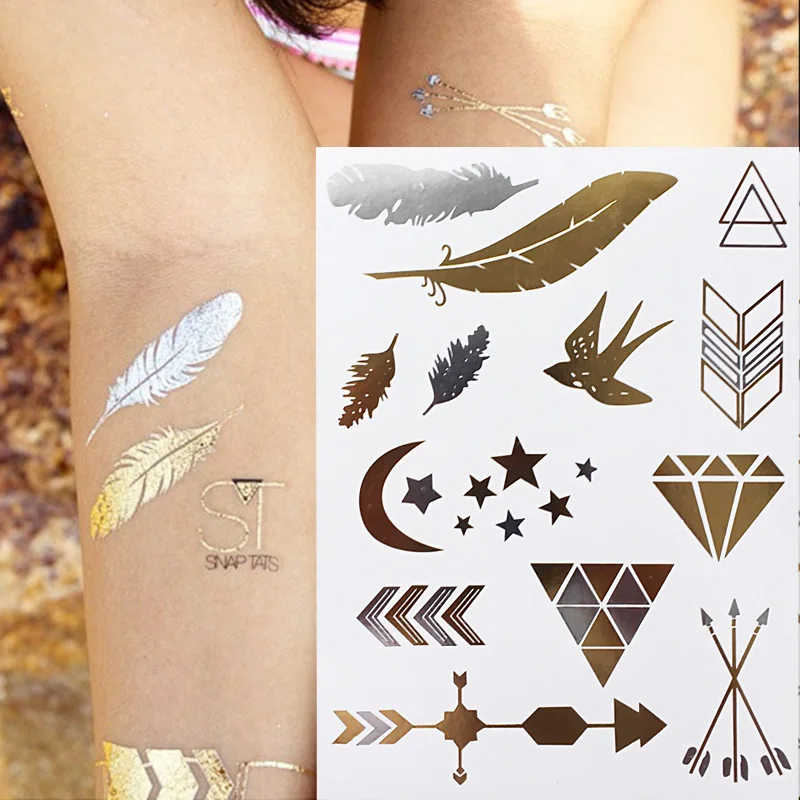 Metallic Temporary Tattoo Swallow Gold Silver Flash Tattoos For Women