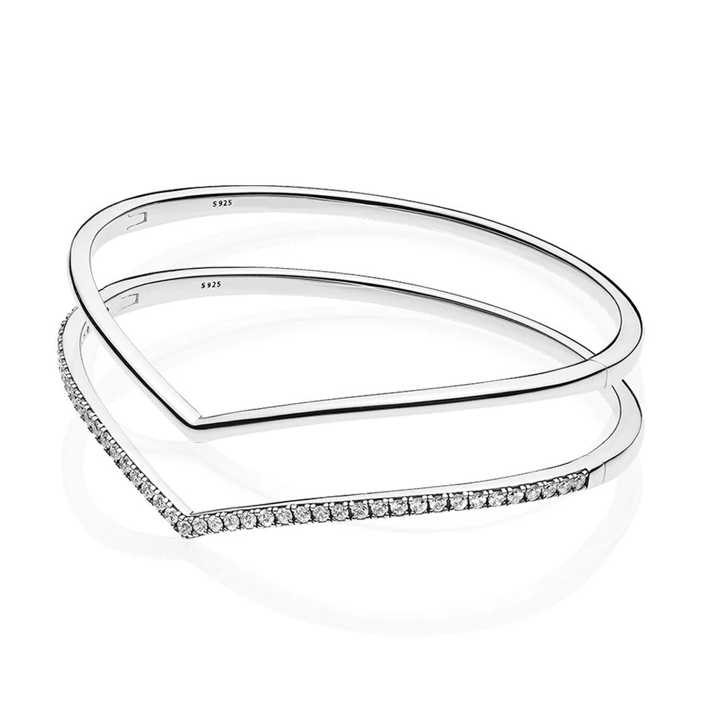 

2019 NEW 100% 925 Sterling Silver Early Spring Shining Shimmering Wish Bangle Bracelet Stack Original Fashion Women's Jewelry