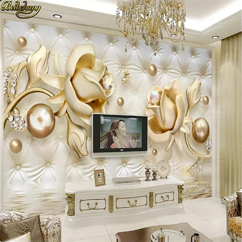 beibehang Custom Golden Rose Soft Pack Ball Jewelry 3d flooring photo wallpapers for living room TV Background mural Wall paper