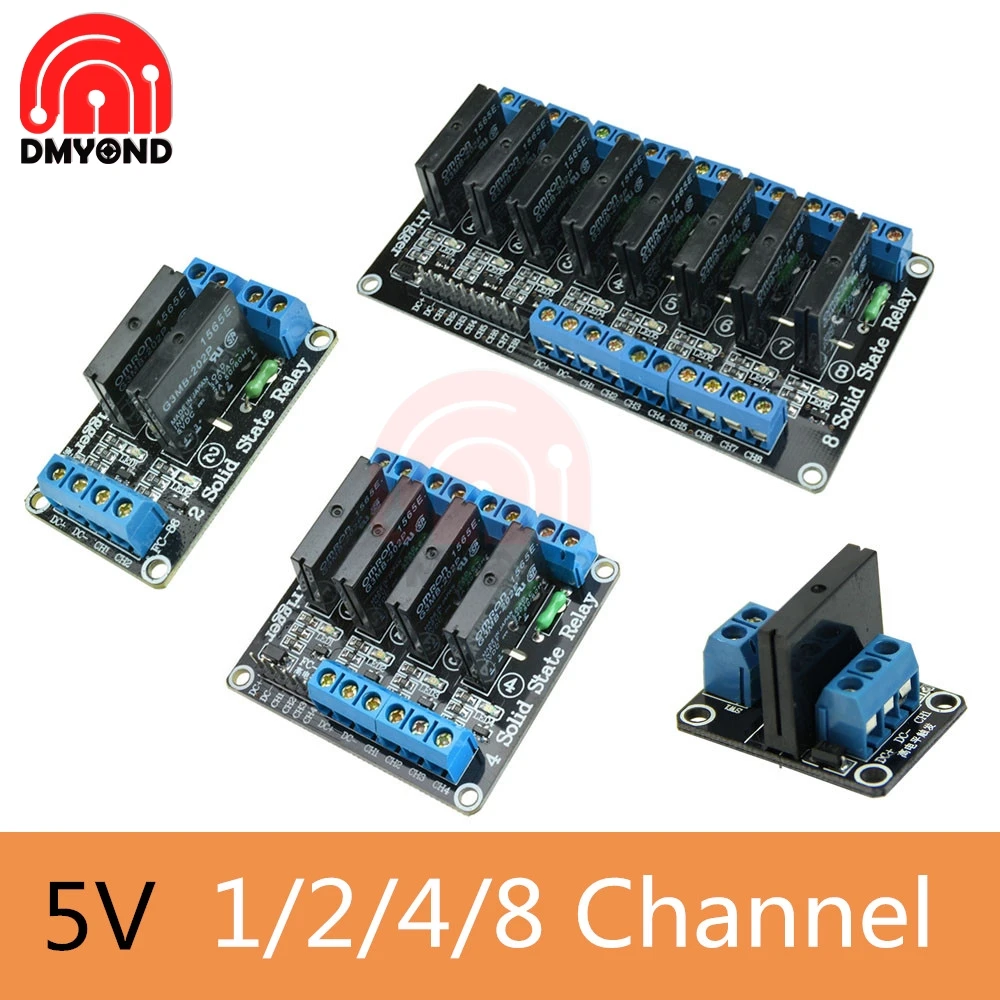 

5V 1 2 4 8 Channel SSR G3MB-202P Solid State Relay Module 240V 2A Output with Resistive Fuse Diy Kit Board For Arduino