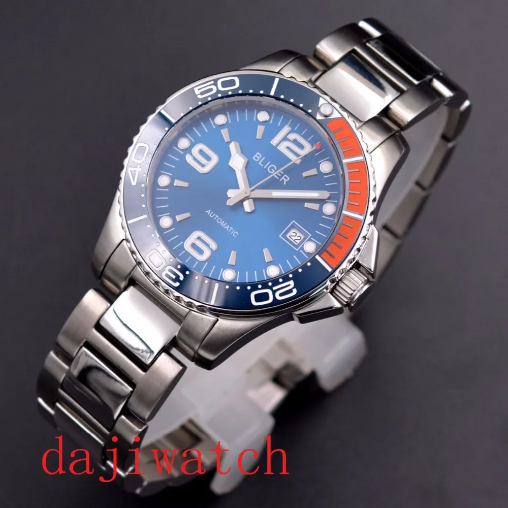 Corgeut 40 mmBLIGER повседневные часы с керамическим ободком для мужчин синий циферблат топ бренд класса люкс военные наручные часы Мода Automati