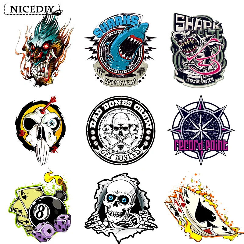 

Nicediy Heat Transfer Vinyl Sticker Patch Iron On Transfers On Clothing Cool Shark Skull Patches Thermal Transfer Press Applique