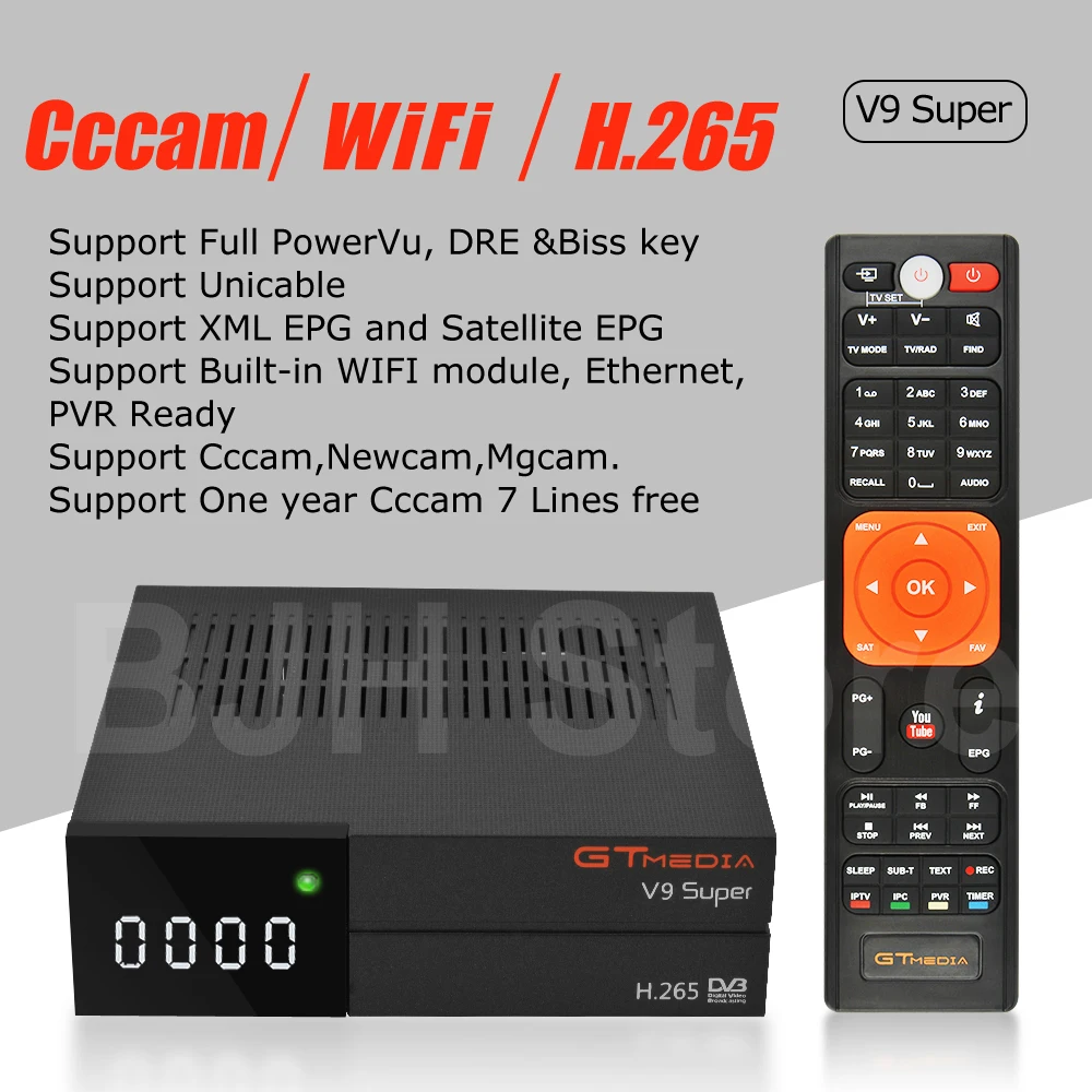 

GTMedia V9 Super Satellite Receiver Bult-in WiFi with 1 Year Spain Europe Cccam Full HD DVB-S2/S Freesat V9 Super Receptor