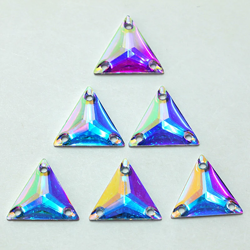 

16mm 22mm Clear AB Tri-angel Shape Resin Sew on Rhinestones Flatback Sewing Stones For Clothes Y3618