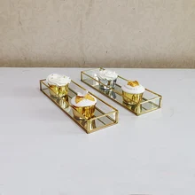 Bandeja de cristal de latón Vintage con espejo para Exhibidor de perfumes, caja de cosméticos para decoración de cupcakes