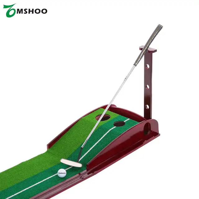 Tomshoo Indoor Golf Putting Trainer Putting Aid Golf Putting Mat With Double Holes Gravity Ball Return Alignment Indicator