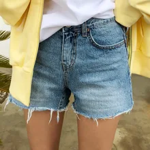 Винтажные Женские шорты, джинсы, повседневные офисные женские летние джинсовые шорты с высокой талией, рваные корейские шорты, Femme