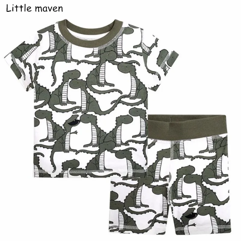 

Little maven brand children 2018 summer baby boys clothes cotton children's sets dinosaur t shirt + shorts 20206
