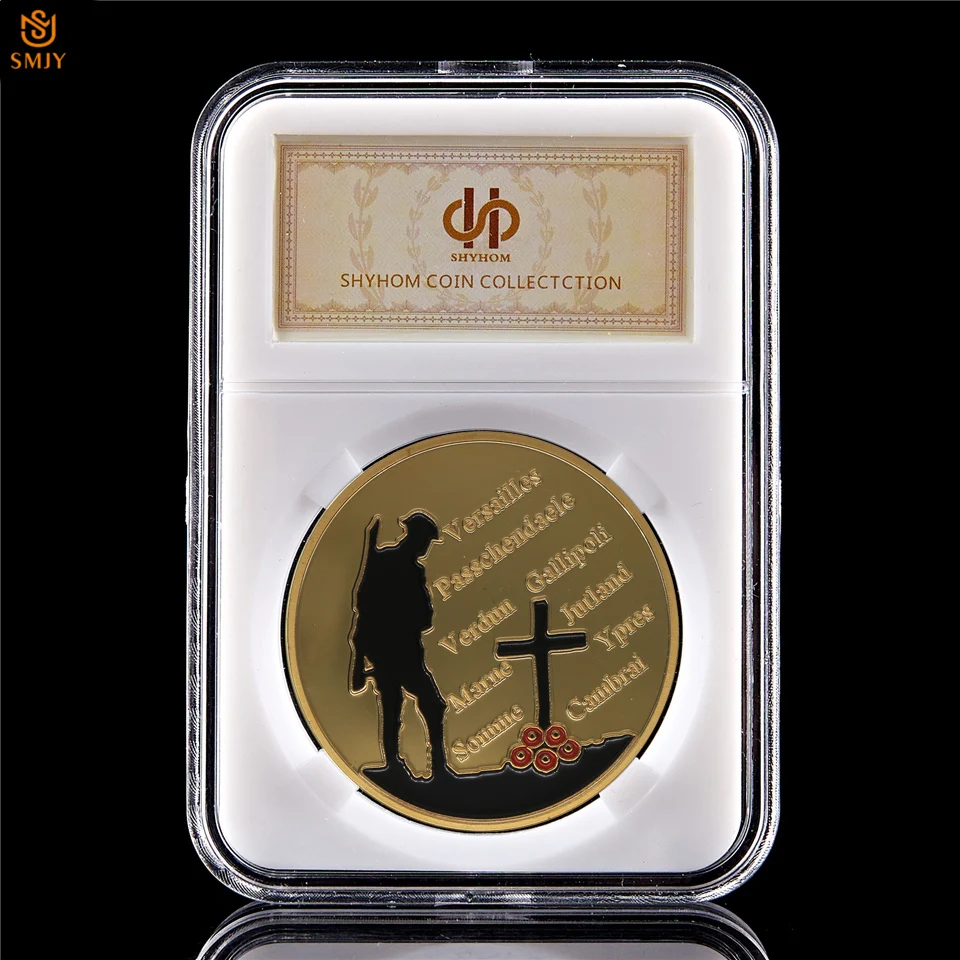 

WWI 100th Anniversary History Major Battle Gold Souvenir Coins French War Military Token Hydraulic Challenge Badge W/PCCB Holder