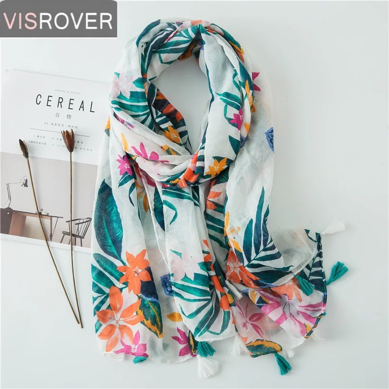 

VISROVER Long Scarves 2019 Fashion Scarves Viscose Shaw Hijab Scarf Tropical Print Beach Dress Top Summer Scarf for Women Ladies