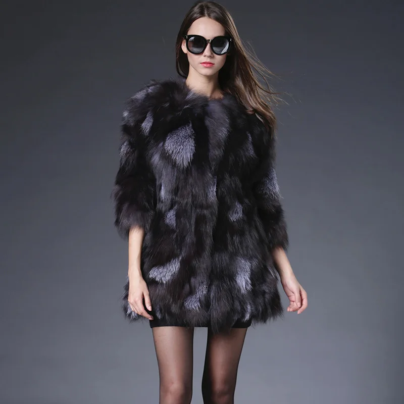 2018 Solid Thick Long Direct Selling Women Real Fur Coat New Design Genuine Fox Jacket For Fashion Sliver Slim Natural Outwear