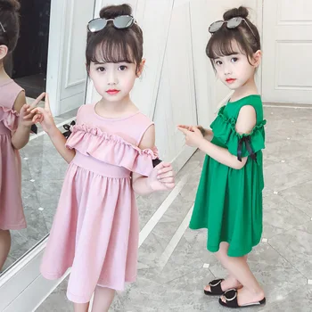 

Kids Dress For Girls Off-shoulder pink contton Teenage Girls Party Dress Spring summer Children Clothes 4 6 8 9 10 12 14 Years