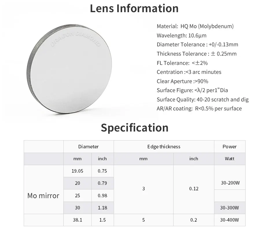 Mo зеркало 1 шт. 3 шт. диаметр 20 мм 25 мм 30 мм 38,1 мм для CO2 лазерный гравер резак машина лазерное зеркало Mo отражающее зеркало