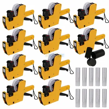 

[ Fly Eagle ]10Pcs Yellow MX-5500 8 Digits Price Tag Gun with 10 Rolls 5000 White w/ Red lines labels + 10x Ink