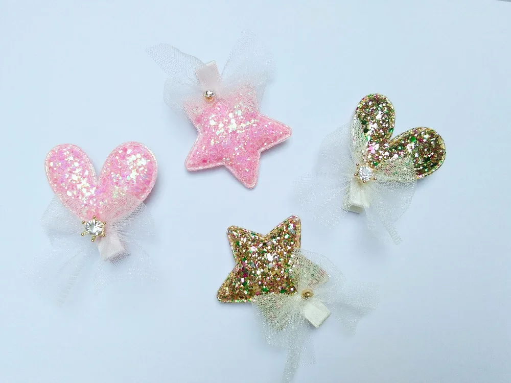 

5 комплектов, модные милые блестящие заколки для волос с сердечками, цельные заколки для волос с драгоценными камнями и кружевным бантом, заколки для волос в стиле принцессы, модные аксессуары для волос