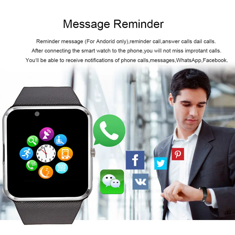 QAQFIT Bluetooth Smart Watch Men GT08 With Touch Screen Big Battery Support TF Sim Card Camera For IOS iPhone Android Phone