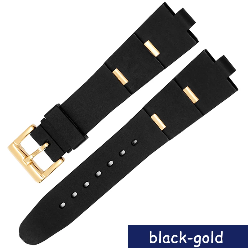 22*8 мм 24*8 мм черный резиновый ремешок для часов специально для DP42C14SVDGMT Мужские Женские часы силиконовый ремешок - Цвет ремешка: black-gold