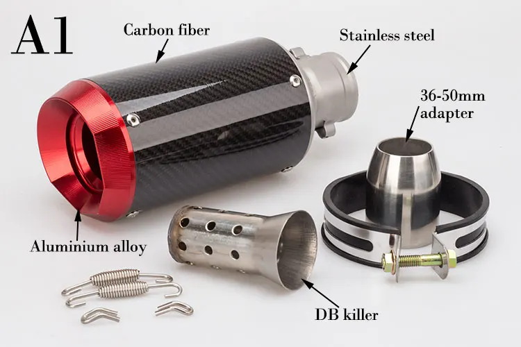 Универсальный мотоциклетный глушитель выхлопной трубы из углеродного волокна, подходит для z900 MT09 GSXR750 Z1000 CBR650R CBR1000RR R25 K8 BN600 - Цвет: A1