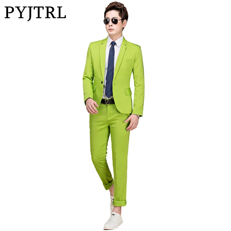 4311 45 De Réductionpyjtrl M 5xl Marée Hommes Coloré Mode Mariage Costumes Grande Taille Jaune Rose Vert Bleu Violet Costumes Veste Et Pantalon