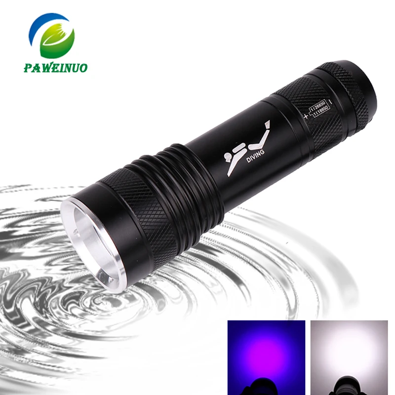 

Double wick diving Flashlight torch XM L2 high power underwater light led waterproof AAA 18650 26500 battery rechargeable lamp