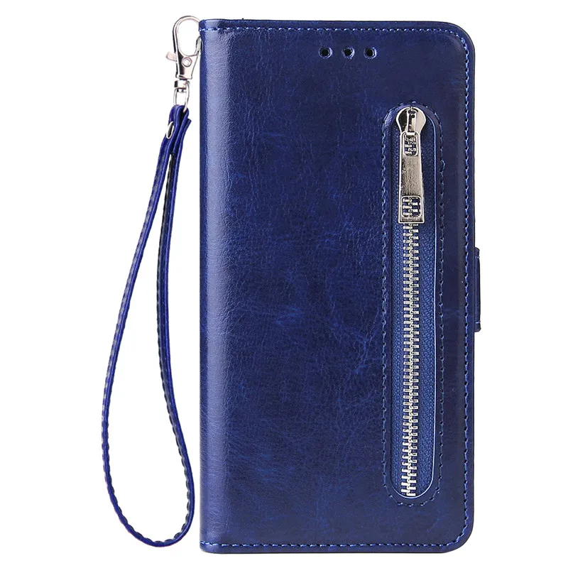 Кожаный чехол для samsung Galaxy S10 S8 S9 Plus Note 10 J4 J6 Plus A7 A10 A20 A50 A70 A40 чехол на молнии чехлы для телефонов - Цвет: Синий