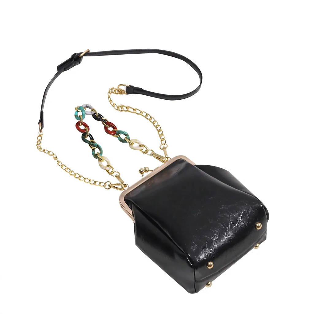 

Women's Chain Leather Messenger Bag Solid Color Diagonal Shoulder Bag Retro Print Small Square Bag Crossbody Bags For Women 2019