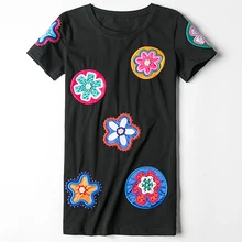 Повседневная Женская футболка с вышитыми цветами и принтом модная женская футболка Slim Fit Женская футболка белого черного цвета женская футболка