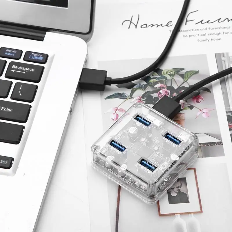 

4 Port USB 3.0 Hub Adapter 5Gbps Fast Data Transmission USB3.0 Splitter Hub Support SD TF Card for Macbook Surface Pro iMac HDD