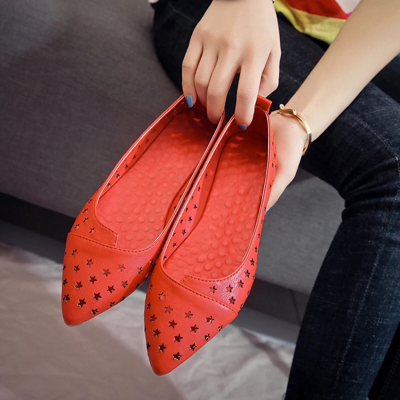 Women Flats 2019 Summer Fashion Pointed Toe Breathable Hollow Out Ballet Soft Slip on Outdoor Casual Jelly Shoes | Обувь