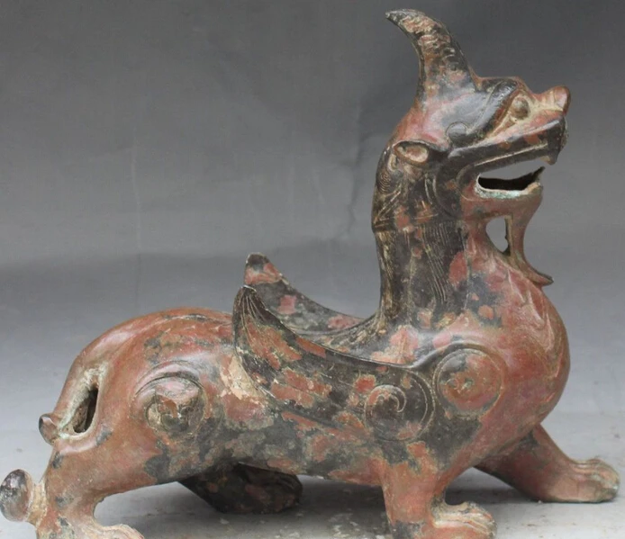 

shitou 003274 12" Folk Old Chinese Fengshui Bronze Guardian Dragon Beast Pi Xiu Unicorn Statue