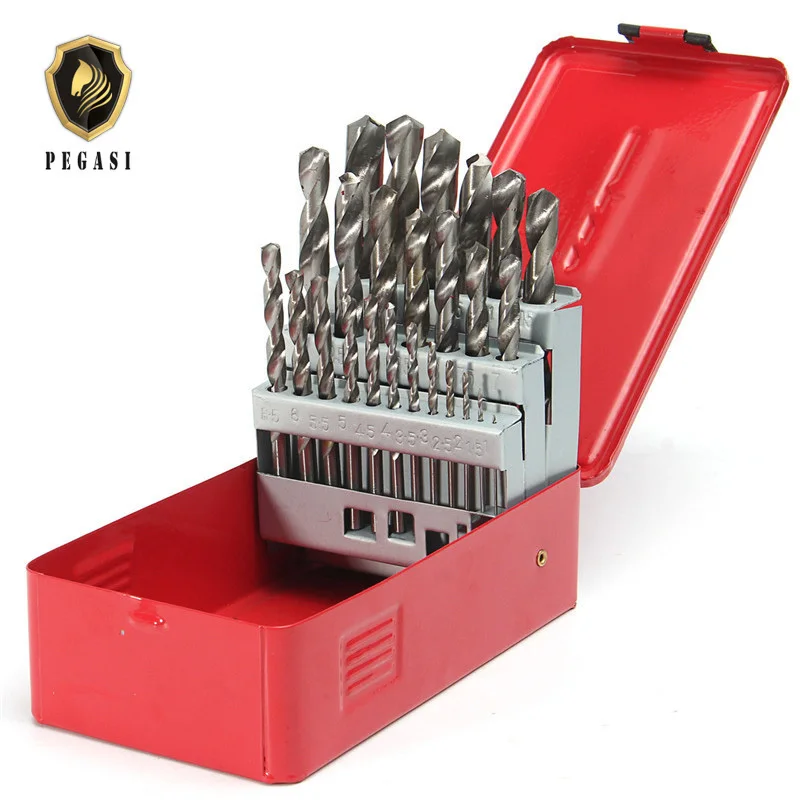 PEGASI High Quality 25Pcs 1-13mm Twist Drill Bit Set HSS High Speed Steel Wood Drilling Kit Metal M