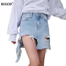 Рабочие джинсовые юбки плюс Размеры Лидер продаж уличная лето модное мини асимметричный отверстие джинсовые юбки юбка-пачка для женщин