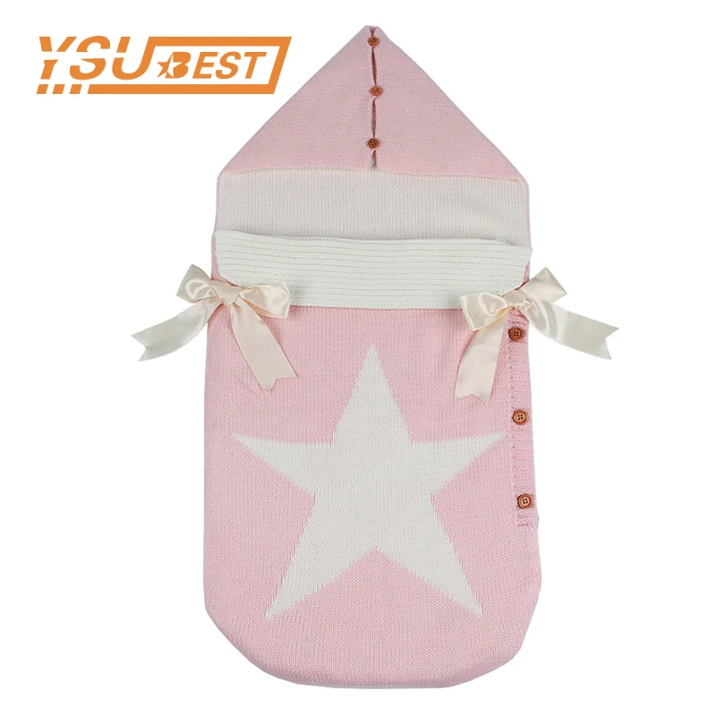 Automne enveloppes pour les nouveau-nés cinq étoiles tricoté sacs de couchage hiver gris bouton Up bébé lange d'emmaillotage sacs de sommeil thermique